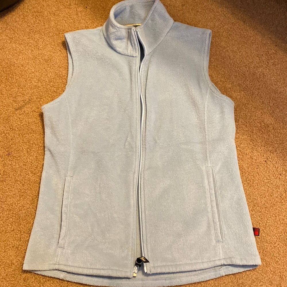Womens medium light blue fleece vest.